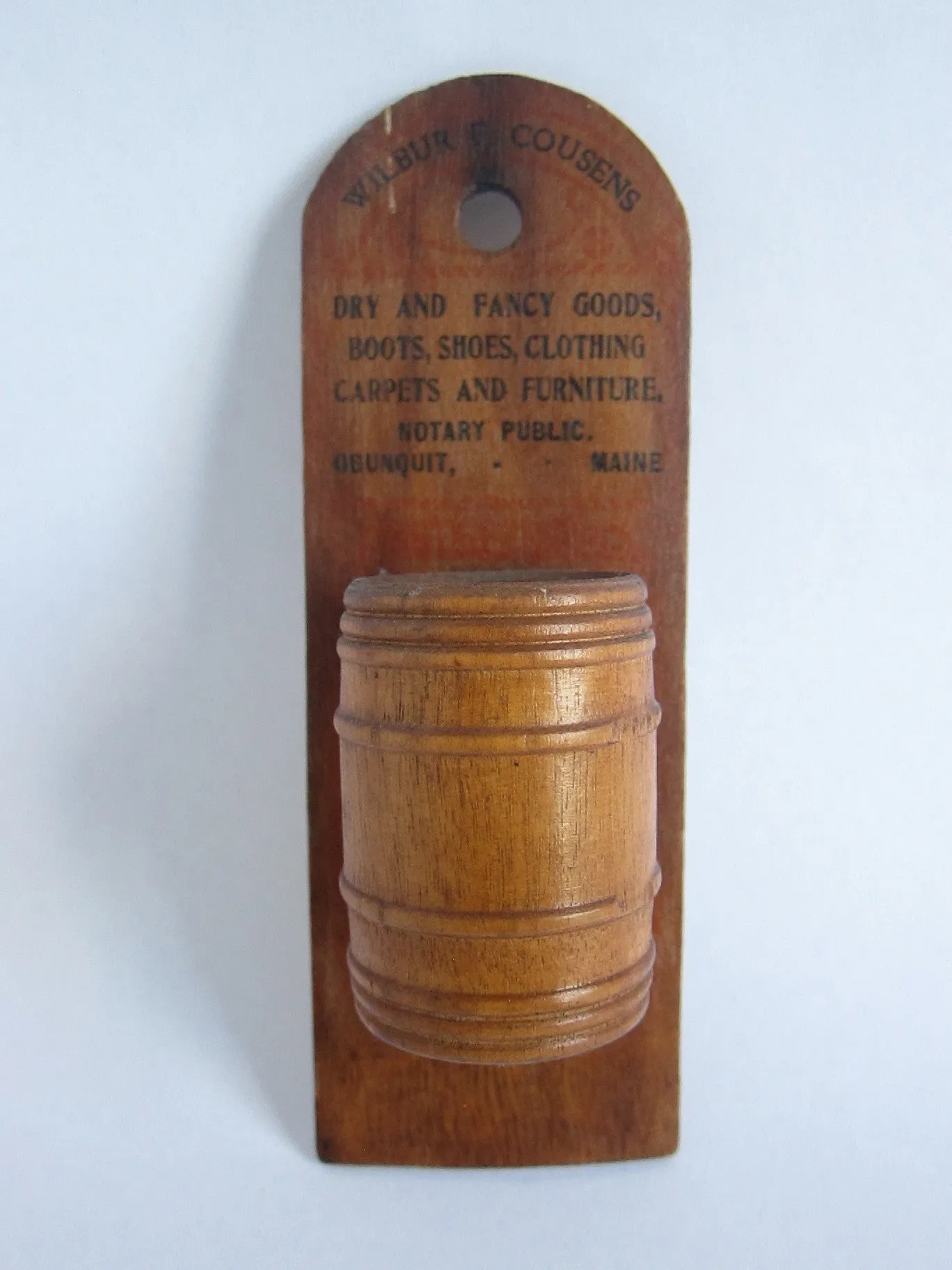 Vintage Advertising Wilbur F Cousens Wooden Match Holder