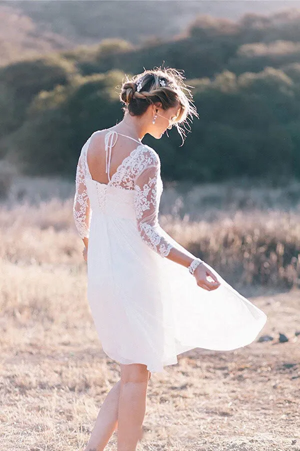 Vintage Knee Length A Line 3/4 Sleeve Short Lace Wedding Dresses Wedding Dress, SW146