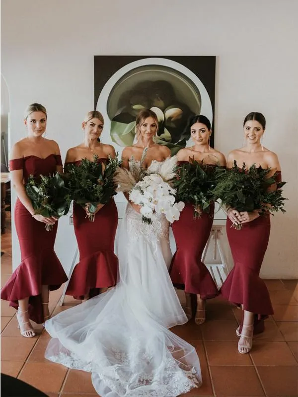 Vintage Mermaid Off-shoulder Simple Bridesmaid Dresses, WDY0297