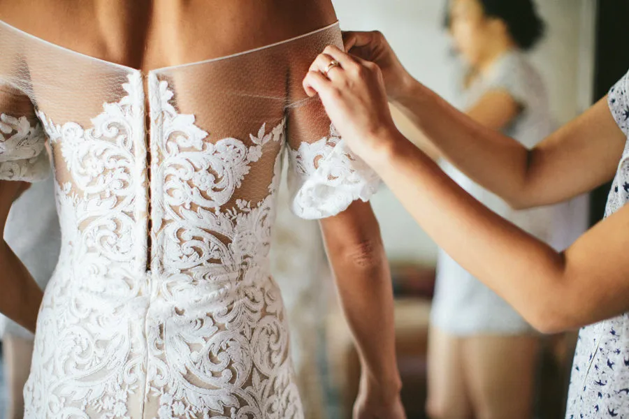 Vintage Off Shoulder Half Sleeve See Through Ivory Lace Nude Wedding Dresses, WD0009