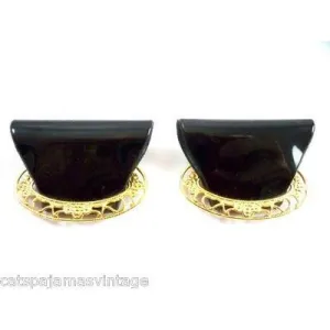 Vintage Shoe Clips Black Patent Vinyl & Gold Filigree 1960s