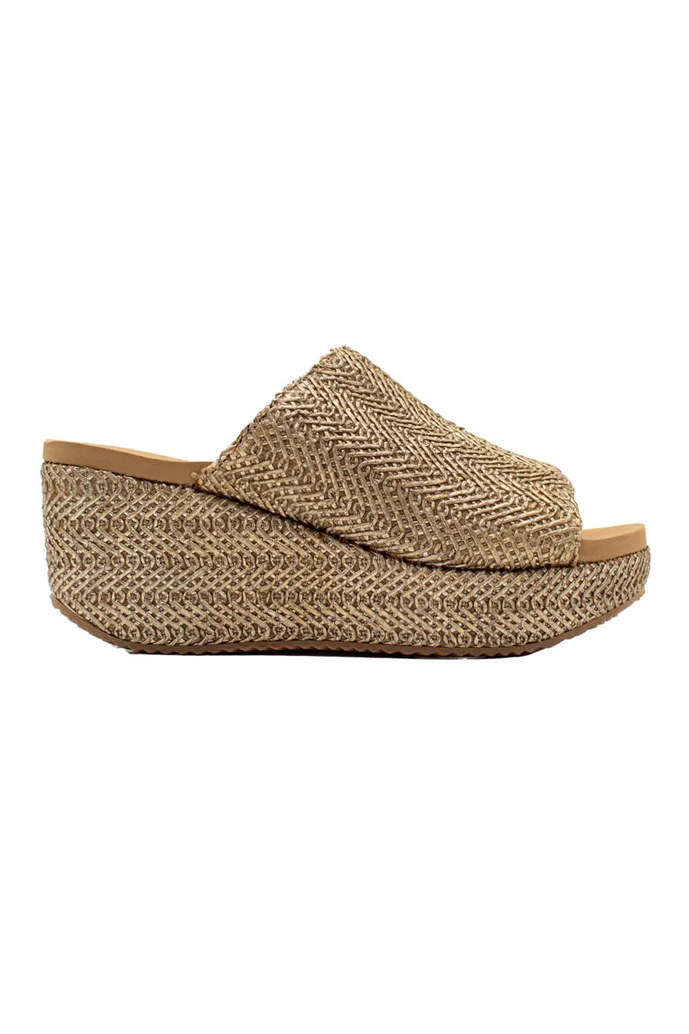 Volatile Canteen Woven Wedge Sandals for Women in Brown | PV1013-PEWTER