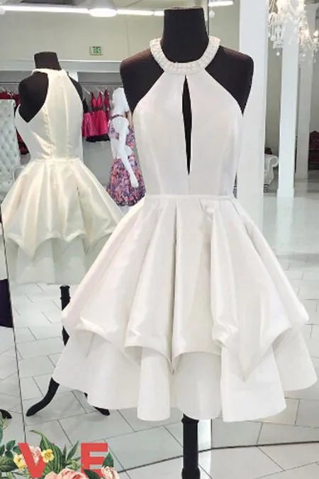 White Ball Gown A Line Short Homecoming Dresses,Cute Cocktail Dresses,Sweet 16 Gowns OK348