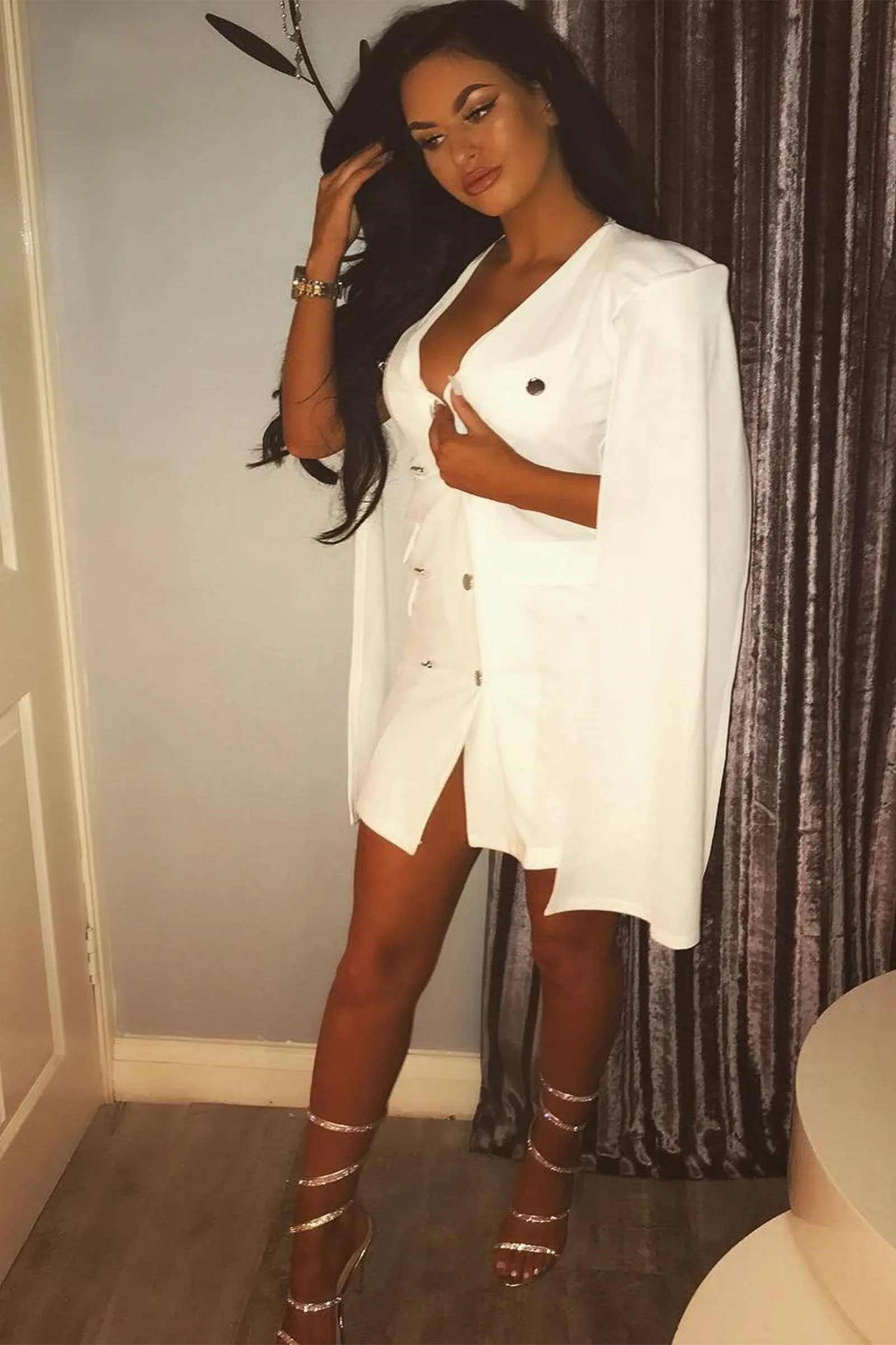 White Cape Style Blazer Dress - Rosy