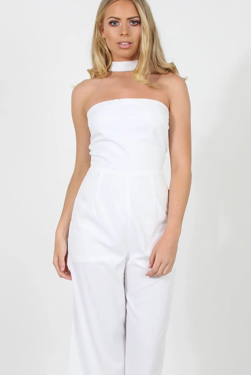 White Culotte Choker Jumpsuit - Pixie