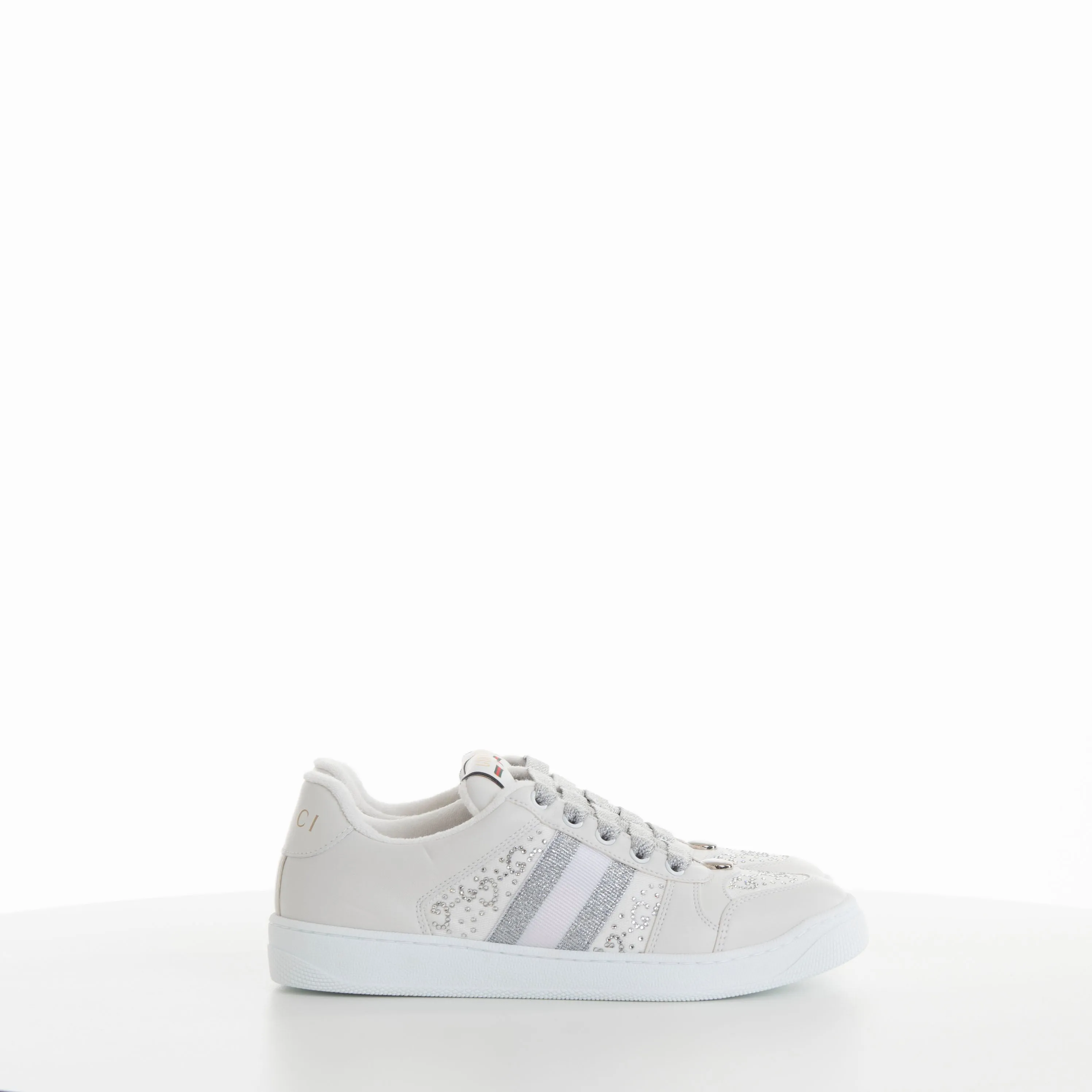 White Grey Women Screener Leather Sneakers