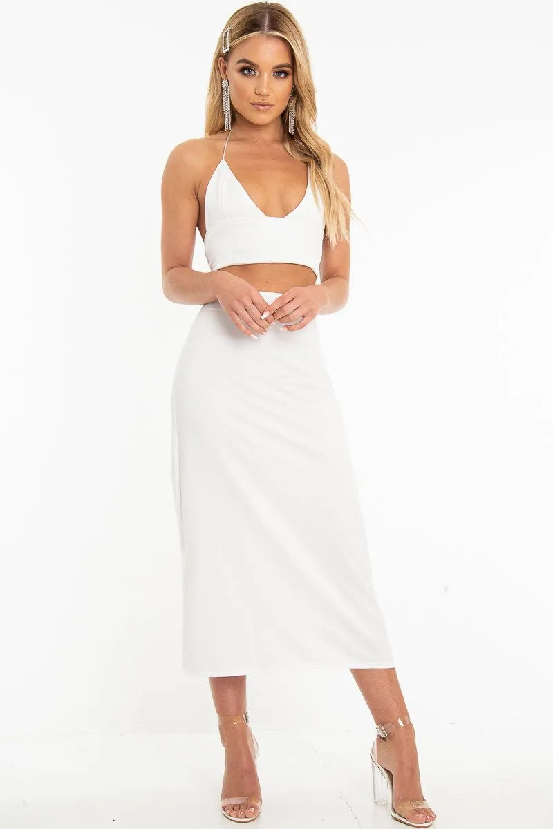 White Satin Lace Up Plunge Triangle Bralet - Tabby