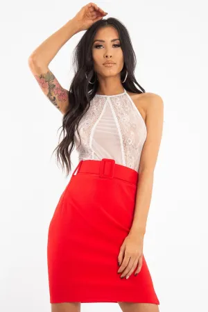 White Sheer Lace High Neck Bodysuit - Joules