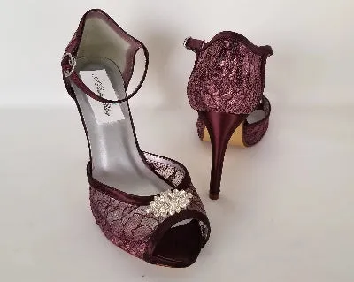 Wine Lace Bridal Shoes - Wine Bridesmaids Shoes