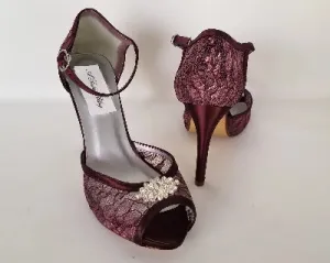Wine Lace Bridal Shoes - Wine Bridesmaids Shoes
