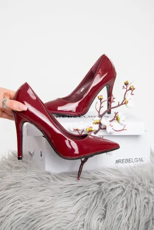 Wine Patent Pointed Toe Heels - Tasha