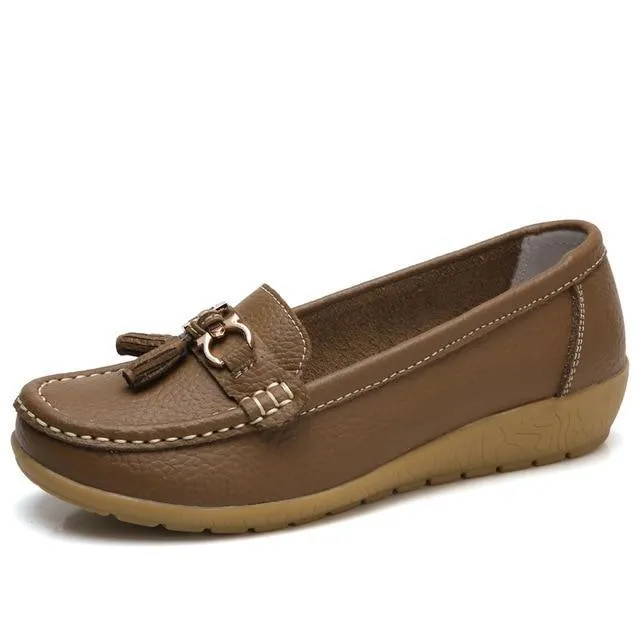 Women Big size 4.5-12 Genuine leather Slip on shoes for Women Loafers
