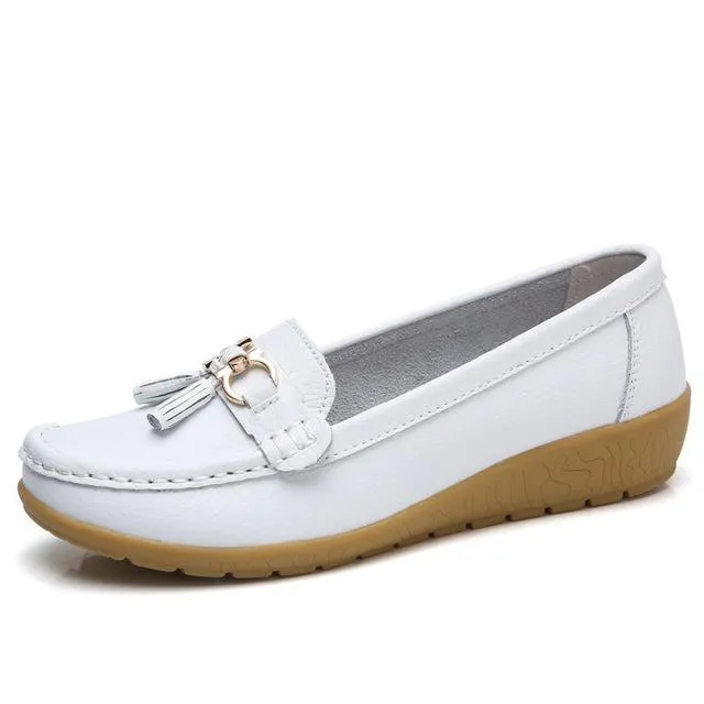 Women Big size 4.5-12 Genuine leather Slip on shoes for Women Loafers
