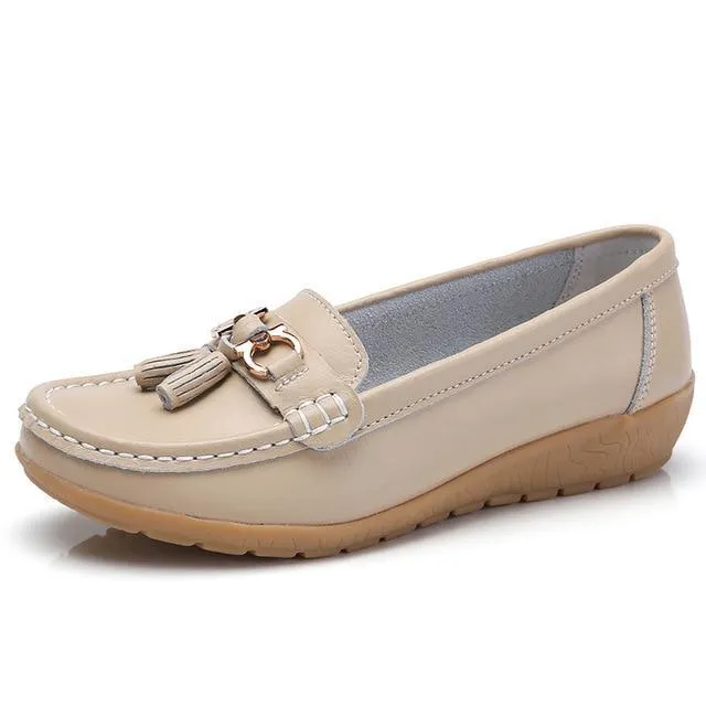Women Big size 4.5-12 Genuine leather Slip on shoes for Women Loafers