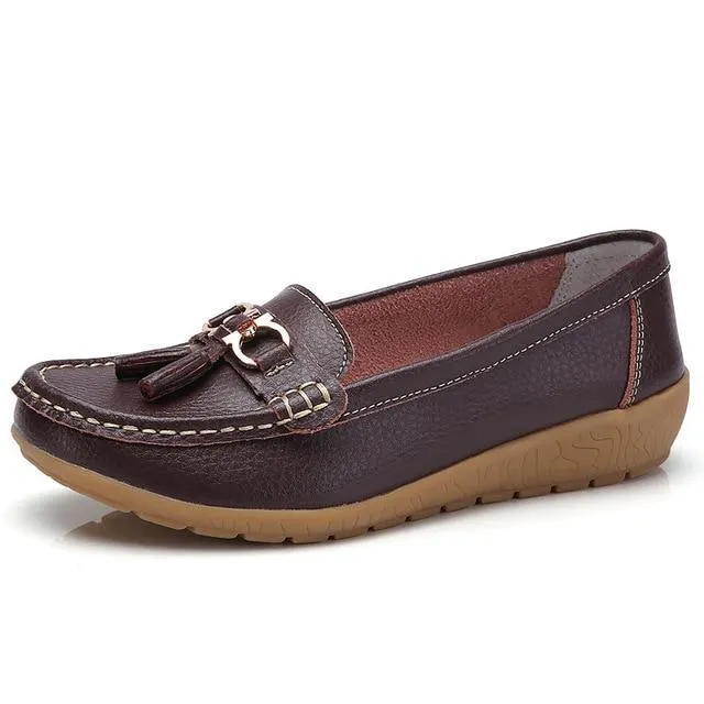 Women Big size 4.5-12 Genuine leather Slip on shoes for Women Loafers