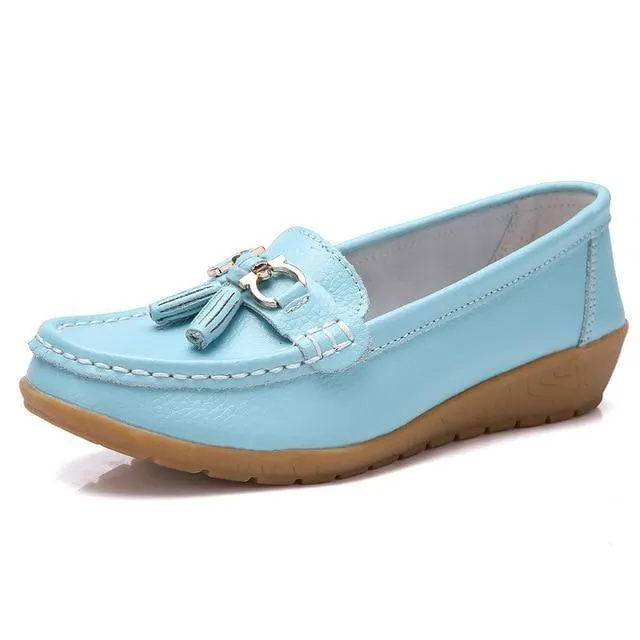 Women Big size 4.5-12 Genuine leather Slip on shoes for Women Loafers