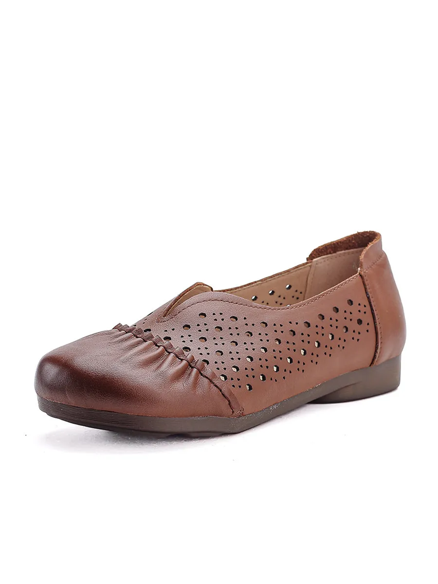 Women Casual Genuine Leather Hollow Out Low Heel Shoes