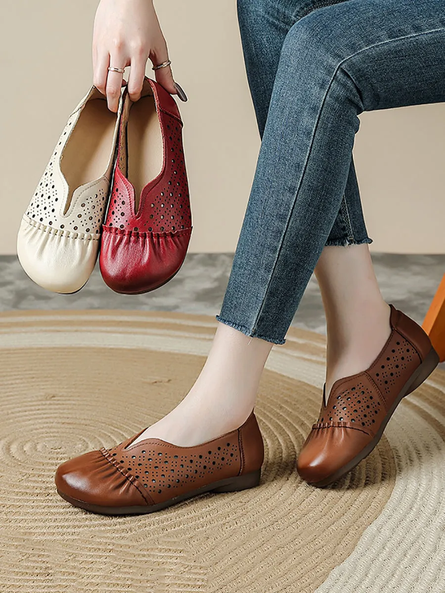 Women Casual Genuine Leather Hollow Out Low Heel Shoes