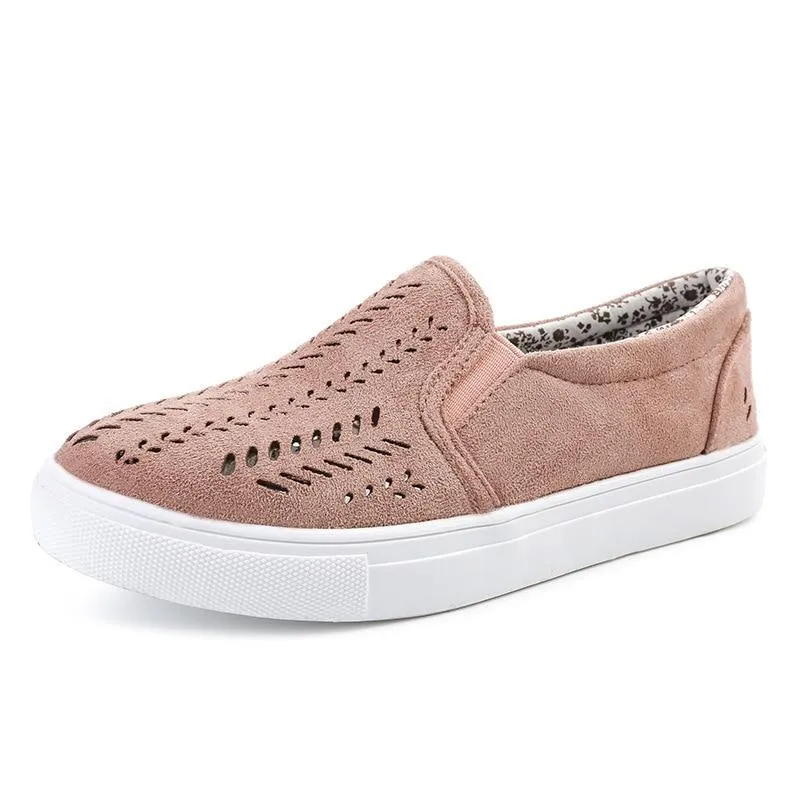 Women Cut-outs Elastic Band Shoes Female Flock Slip-on Shallow Breathable Flat Casual Shoes