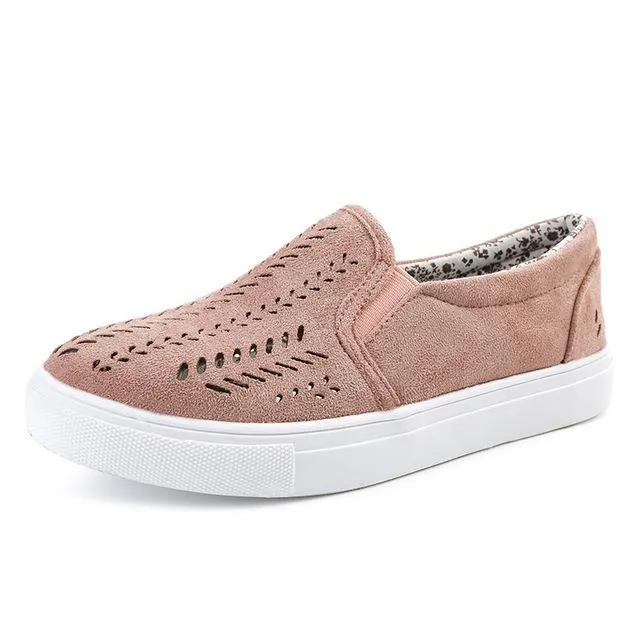 Women Cut-outs Elastic Band Shoes Female Flock Slip-on Shallow Breathable Flat Casual Shoes