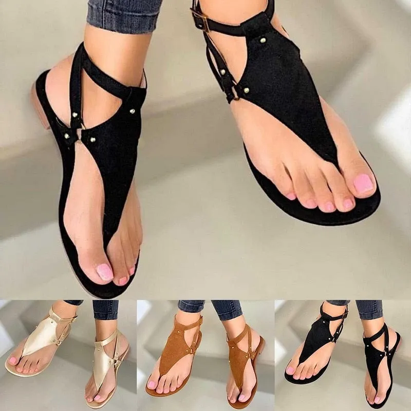 Women Sandals 2023 Summer Outdoor Beach Flip-flop Sandals Solid Fashion Gladiator Sandals Women Flats Casual Ladies Shoes