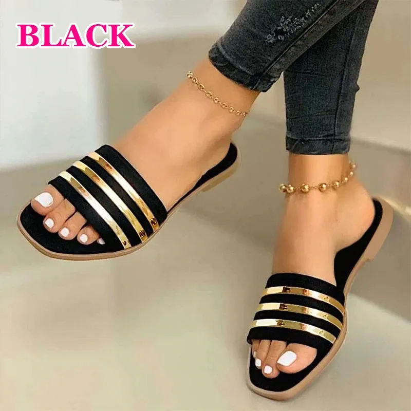 Women Sandals 2023 Summer Outdoor Beach Flip-flop Sandals Solid Fashion Gladiator Sandals Women Flats Casual Ladies Shoes