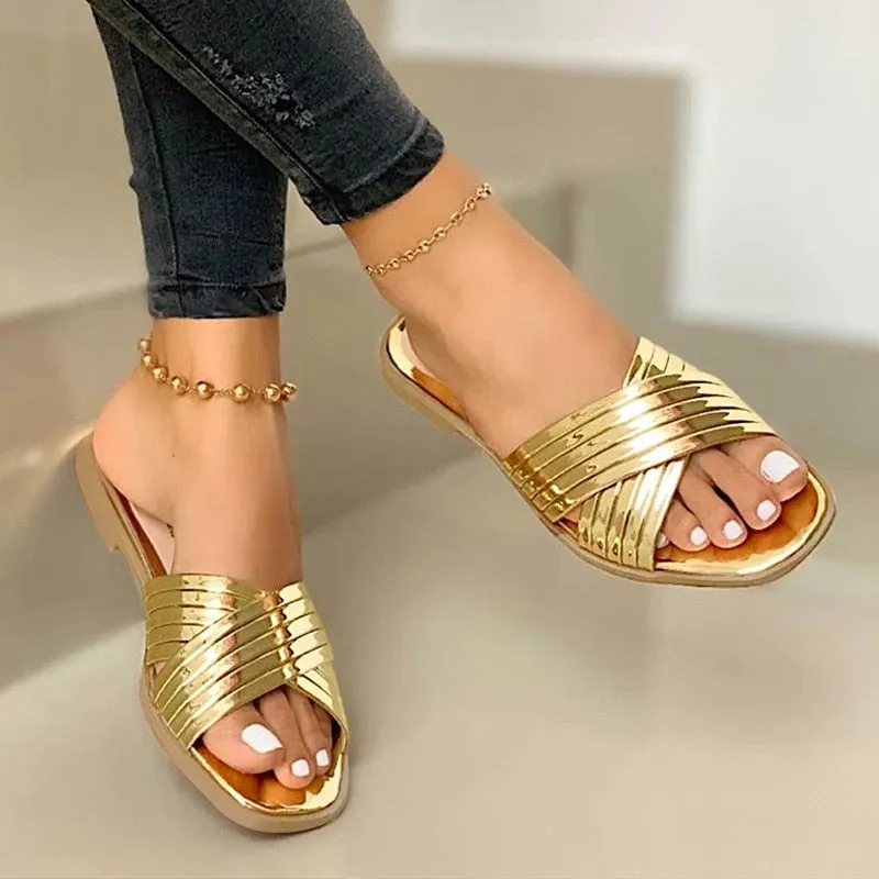 Women Sandals 2023 Summer Outdoor Beach Flip-flop Sandals Solid Fashion Gladiator Sandals Women Flats Casual Ladies Shoes