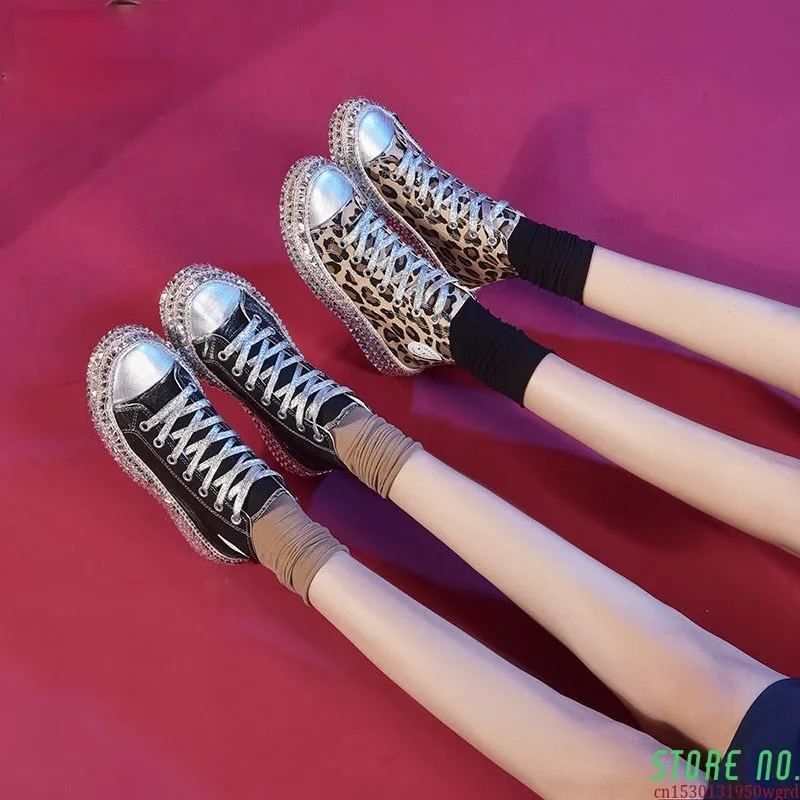Women sneakers Sexy Leopard Print fashion Rivets Women Canvas