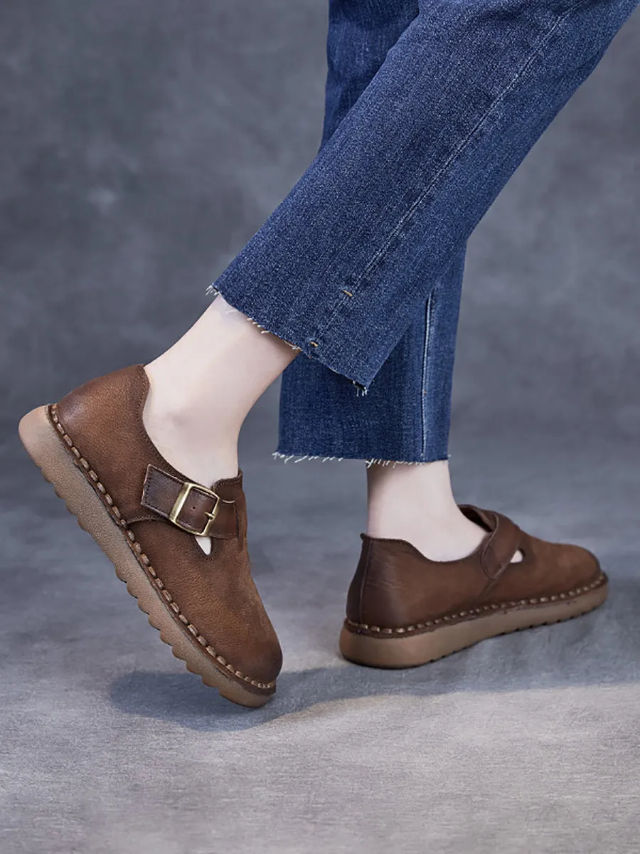 Women Vintage Spring Genuine Leather Flat Shoes