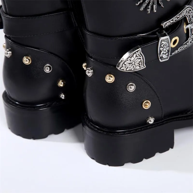 Women Winter Punk Shoes Women Genuine Leather Bota Feminina High Quality Botas Mujer Combat Military Boots Rivets