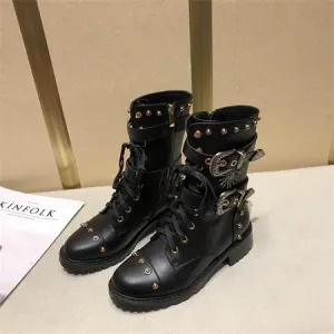Women Winter Punk Shoes Women Genuine Leather Bota Feminina High Quality Botas Mujer Combat Military Boots Rivets