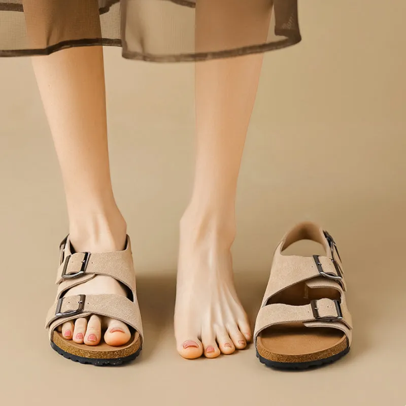 Women's Genuine Leather Thick Sole Sandals One-strap Retro Shoes
