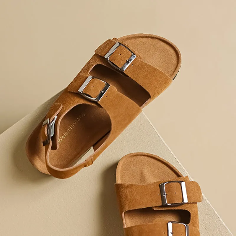 Women's Genuine Leather Thick Sole Sandals One-strap Retro Shoes