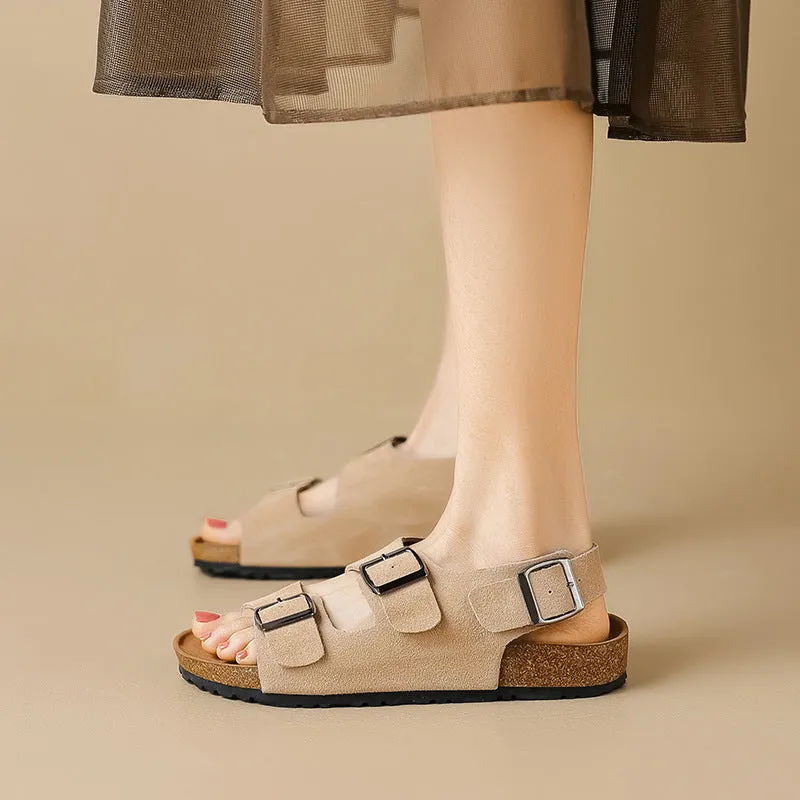 Women's Genuine Leather Thick Sole Sandals One-strap Retro Shoes