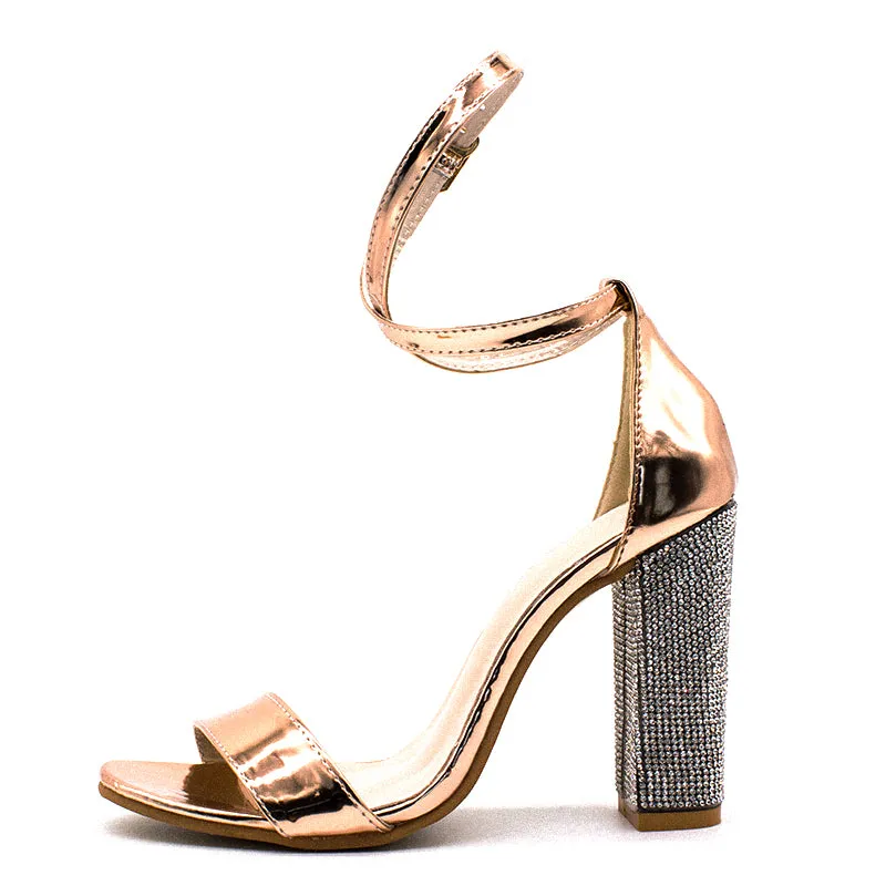 Women's Lace Up Ankle Strap Fashion High Square Heels - Golden,Black