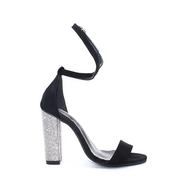 Women's Lace Up Ankle Strap Fashion High Square Heels - Golden,Black