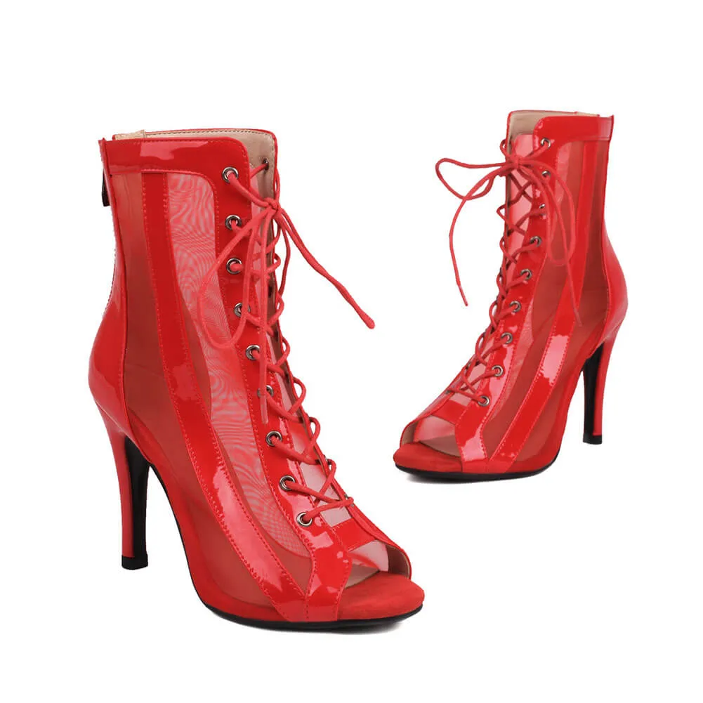 Women's Mesh Lace-Up Dance Boots Silver