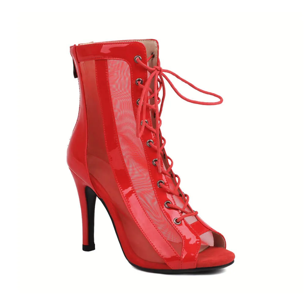 Women's Mesh Lace-Up Dance Boots Silver