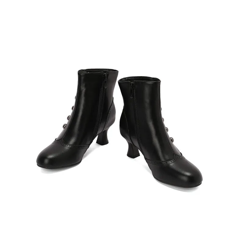 Women's Patchwork Rivets Round Toe Hoof Heel Ankle Boots