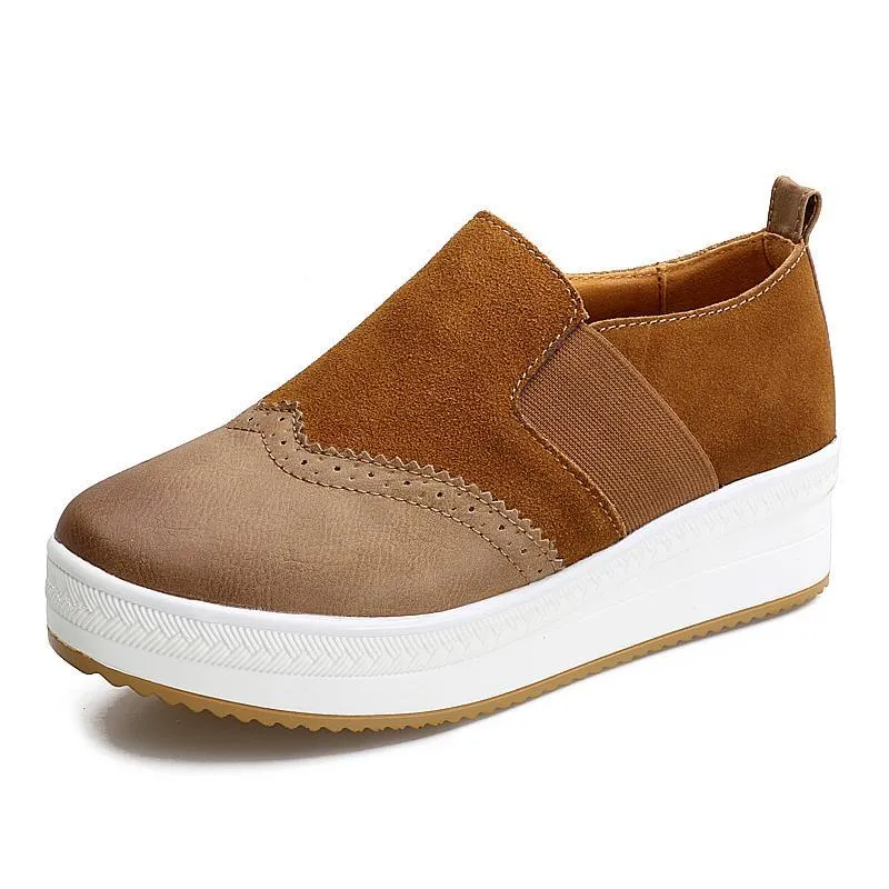 Women's Platform Shoes Ultra Light Shoes Thick Bottom Internal Increase Suede Outdoors Slip on Flat Shoes