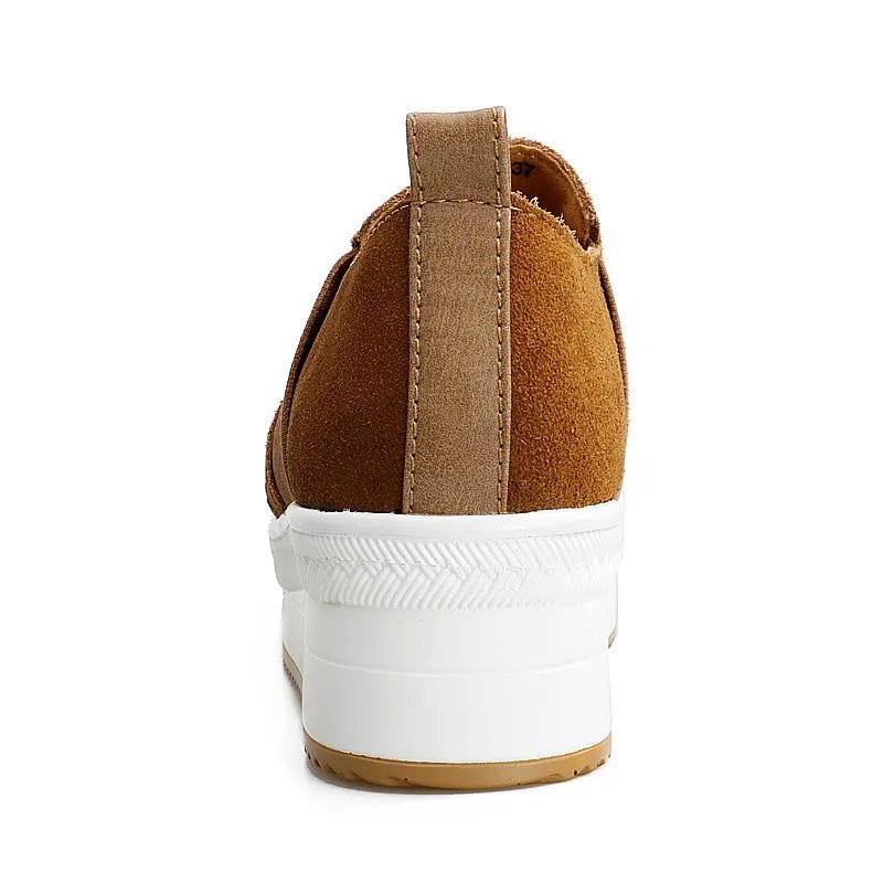 Women's Platform Shoes Ultra Light Shoes Thick Bottom Internal Increase Suede Outdoors Slip on Flat Shoes