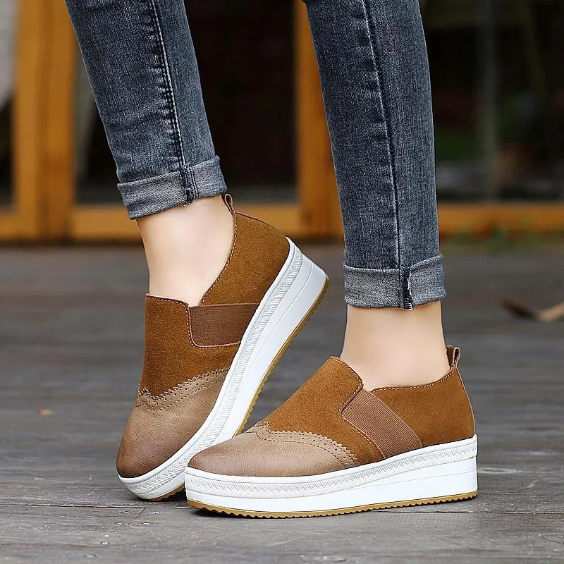 Women's Platform Shoes Ultra Light Shoes Thick Bottom Internal Increase Suede Outdoors Slip on Flat Shoes