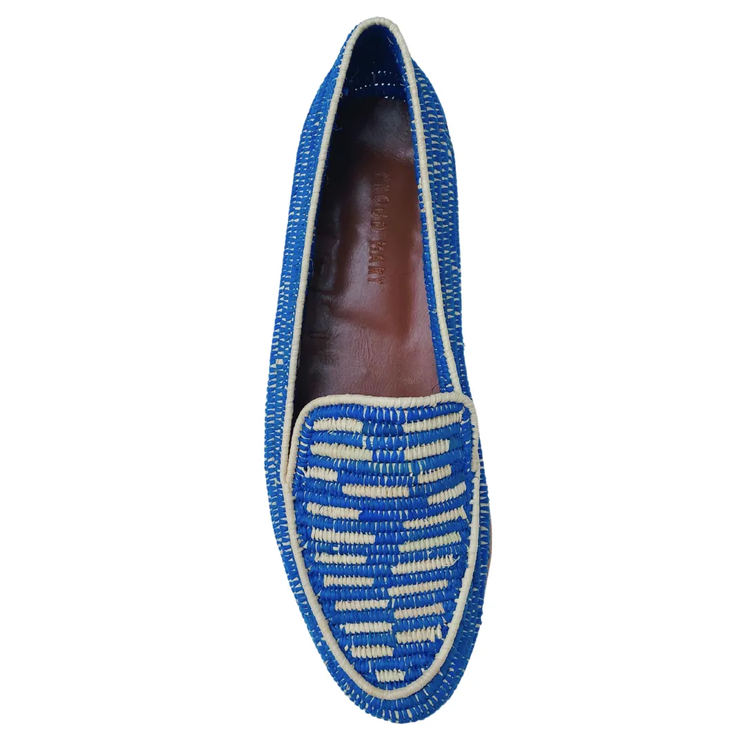 Women's Raffia Loafers (Blue with Natural Accents)