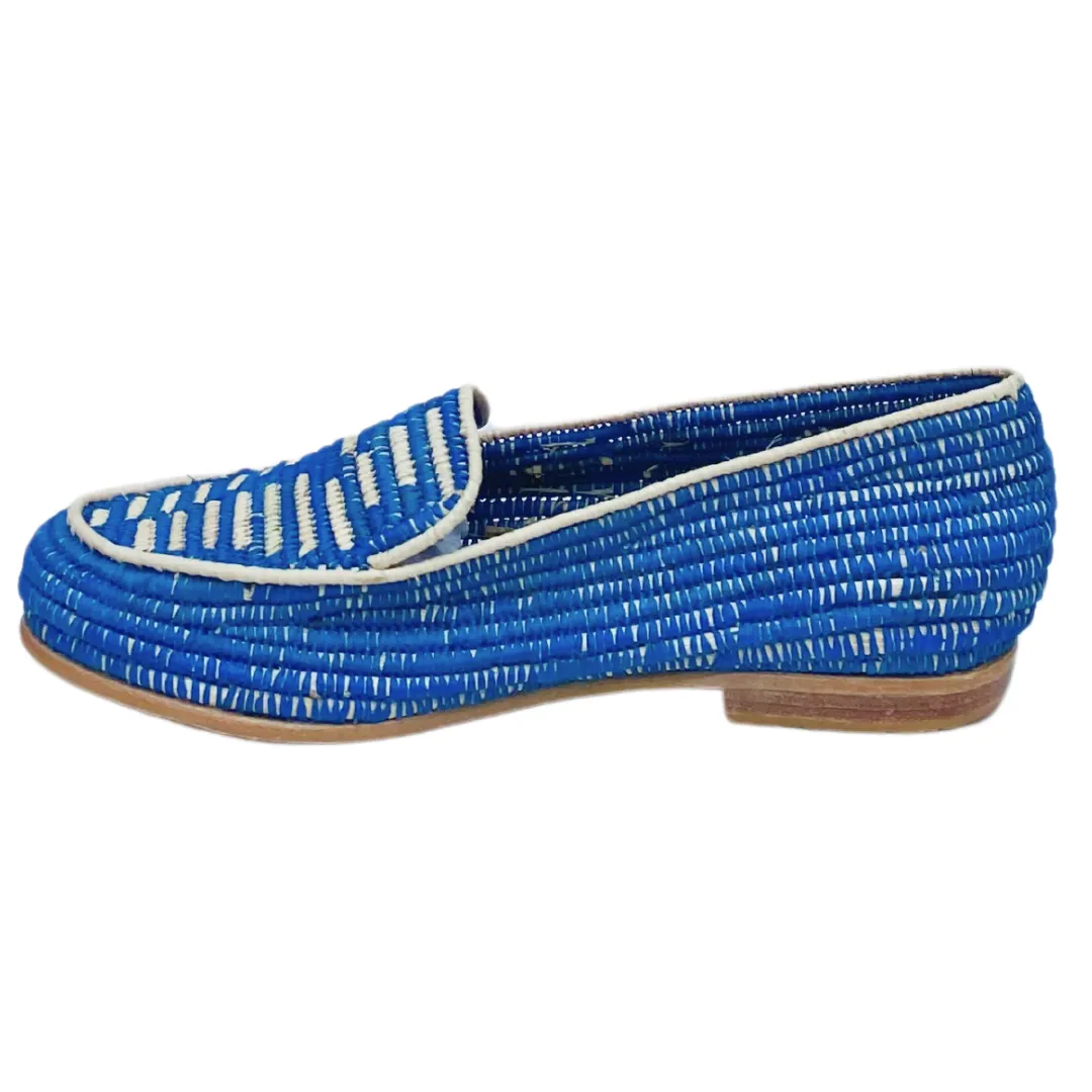 Women's Raffia Loafers (Blue with Natural Accents)