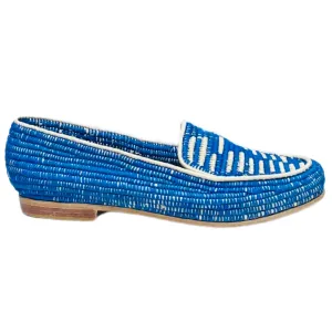 Women's Raffia Loafers (Blue with Natural Accents)