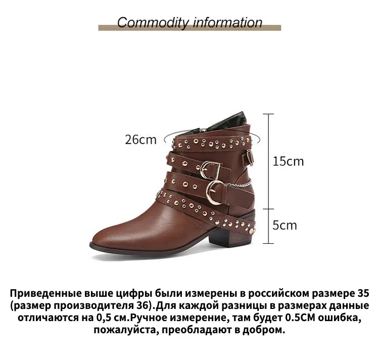 Women's Rivets Buckle Straps Side Zippers Puppy Heel Cowboy Short Boots