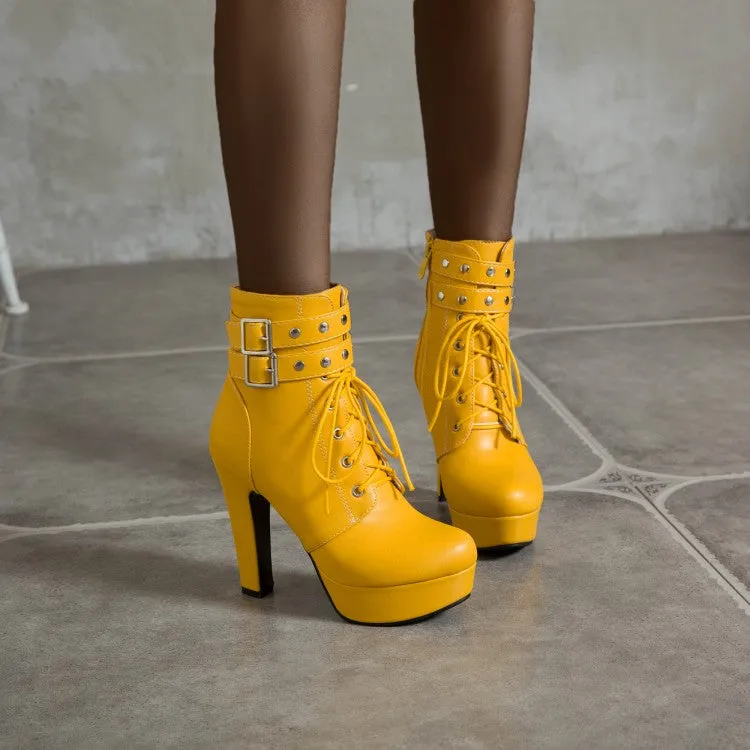 Women's Rivets Platform High Heel Short Boots
