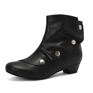 Women's Rivets Round Toe Low Heel Short Boots