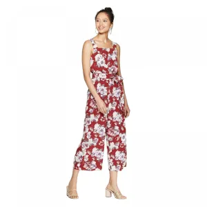 Xhilaration Women's Floral Print Sleeveless Square Neck Tie Waist Cropped Jumpsuit