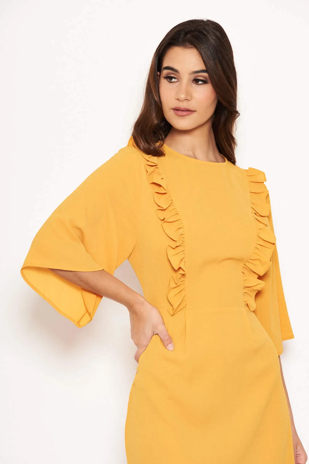 Yellow Frill Front Dress